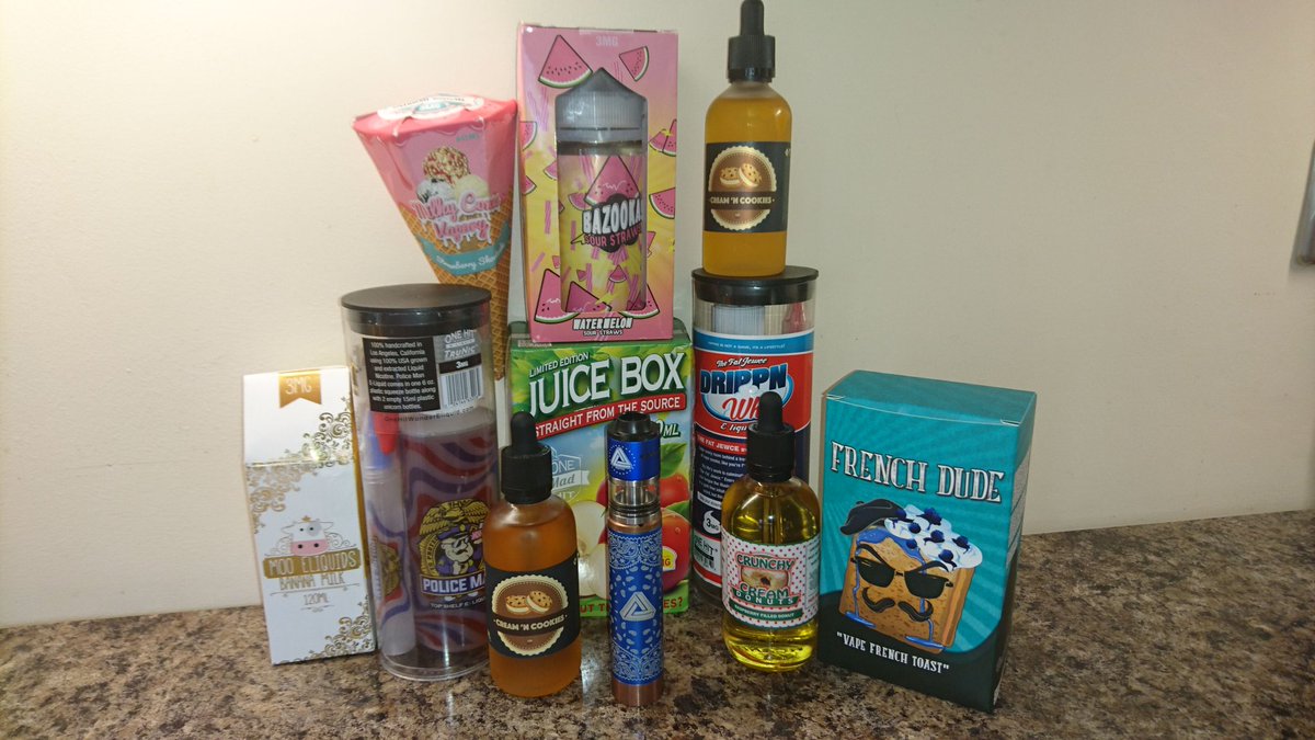Gots me some mad amount of new #vape juice like and retweet for a chance to win one of these juices. #vapelife #Vapenation #vapefam. AB