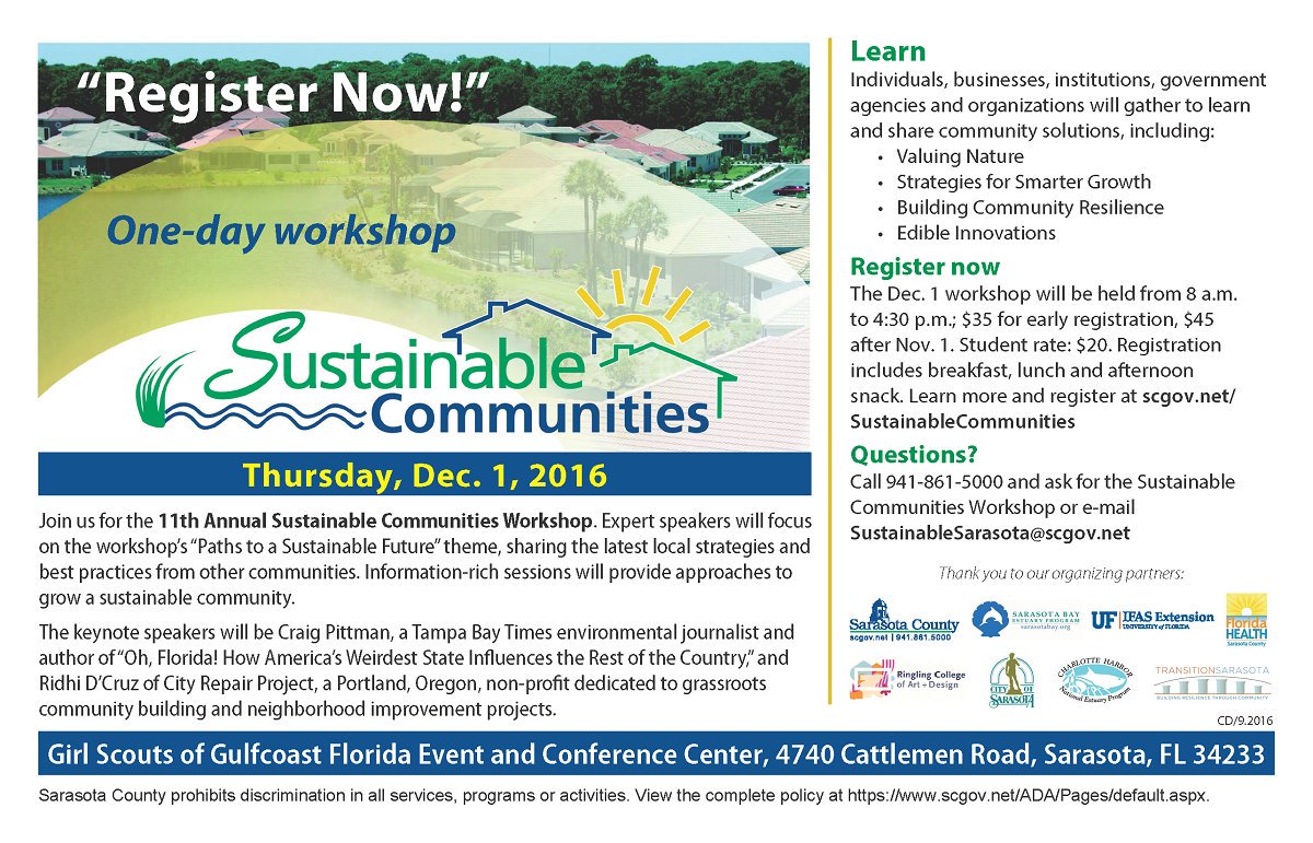 TomHarmerLBK's tweet photo. Register for the 11th Annual Sustainable Communities Workshop by Nov. 1 and save: https://t.co/d0CGIiyUBf
#SCW16 @sustainsara https://t.co/44NPIOdhan