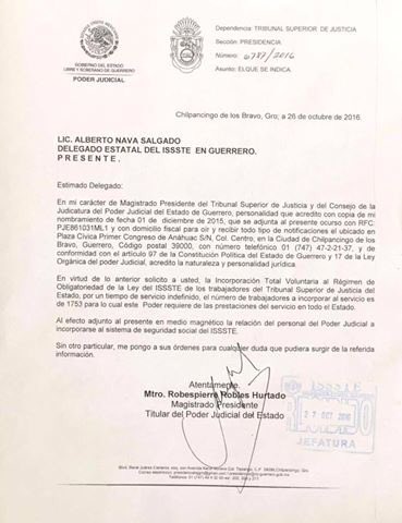 robespierrerh's tweet photo. Entregado oficio de solicitud al @ISSSTE_mx p/migrar a los trabajadores del @TSJ_Guerrero del Issspeg al Issste p/obtener más prestaciones. https://t.co/9RATTbG4VU