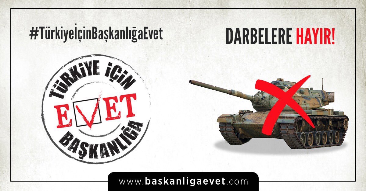 Birinci sınıf demokrasi için,
güçlü ve istikrarlı bir ülke için,
muassır medeniyetler seviyesine ulaşmak için,
#TürkiyeİçinBaşkanlığaEvet