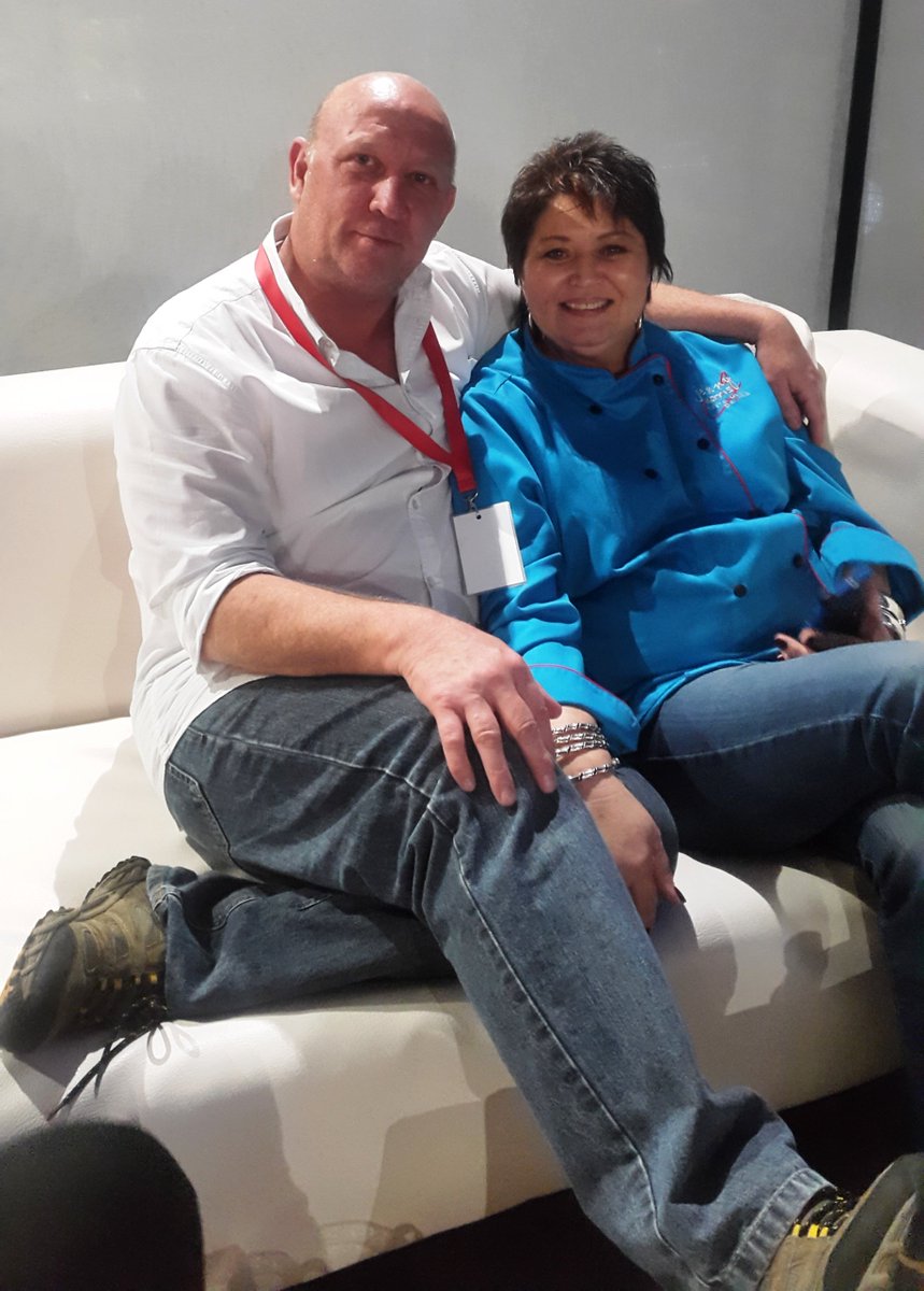 goodfoodSA's tweet photo. @grantbushby from our PR agency @JagComms with the divine Miss Morris @JennyMorrisChef at the #GFWS2016 https://t.co/ZAvPMnGJ9Z