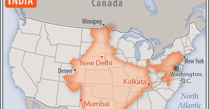 Vivid Maps on X: “Size of India compared to United States https