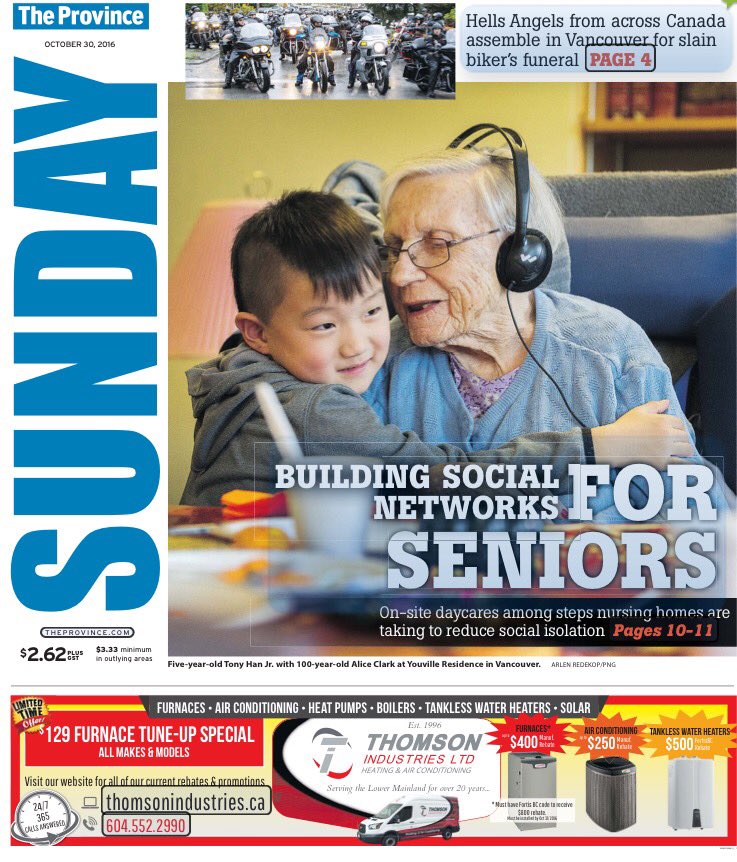 BCCareProviders's tweet photo. Today's front page @theprovince features @BCCareProviders on approaches in seniors care to address social isolation https://t.co/YPOYqqGW3s https://t.co/AROU90eK3J