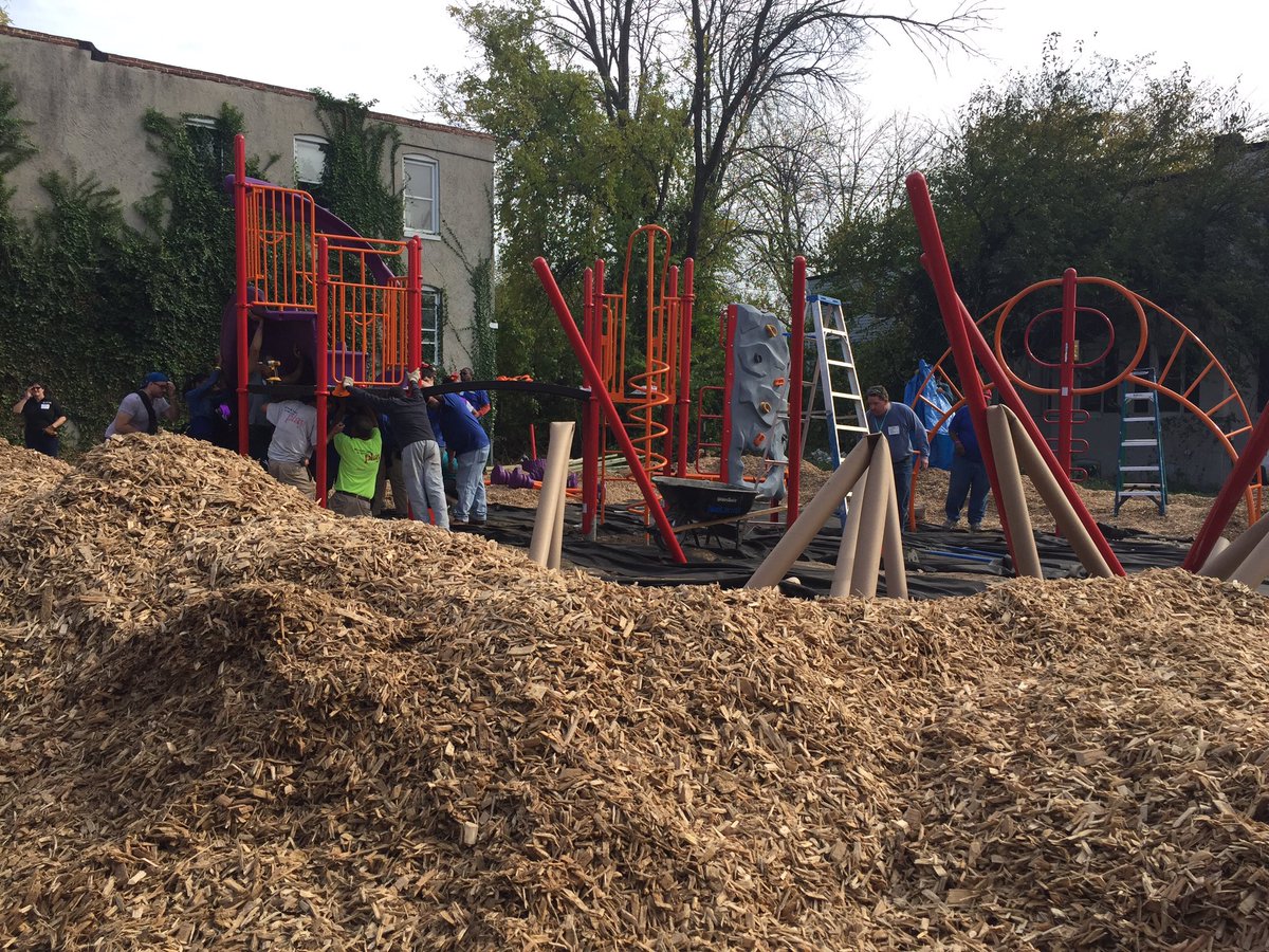TraceyLeong's tweet photo. Sinai Hospital celebrates 150th anniversary by building a playground in their Park Heights neighborhood with the community.  @cbsbaltimore https://t.co/J89hf9cNBf