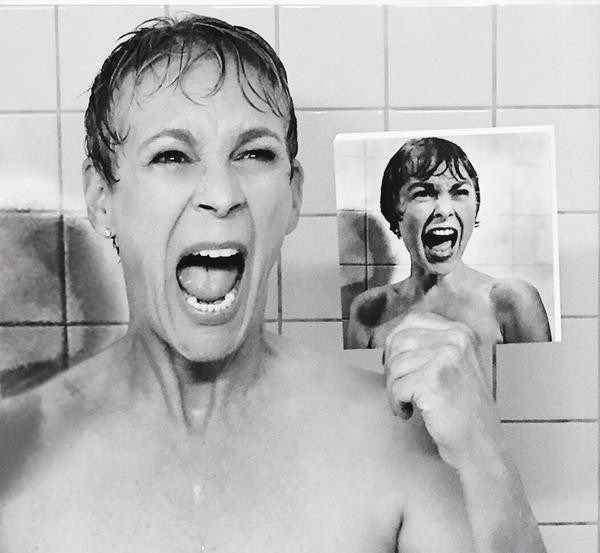 Solidmoonlight's tweet photo. Jamie Leigh Curtis recreates her mother's famous Psycho shower scream #HubClubContest #ClassicMovieHub #Halloween https://t.co/KlzC8r6Yl4