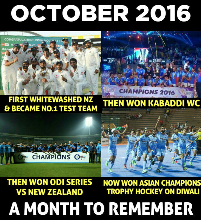 AarohiShergil's tweet photo. "A month to Remember"
Such a happy October for every Sports Lover. Congrates to all.

@TheHockeyIndia @BCCI @ProKabaddi @IamAnupK #INDvPAK https://t.co/pO5hHBgl8N