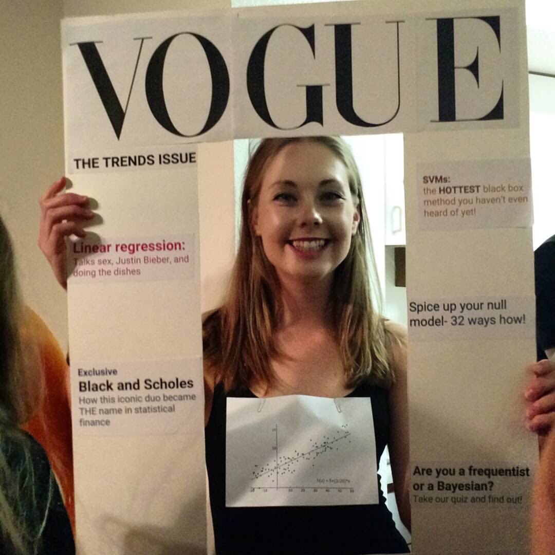 With permission, here's my friend Ilana winning Halloween last night.  She went as a...
...
...
Statistical model.