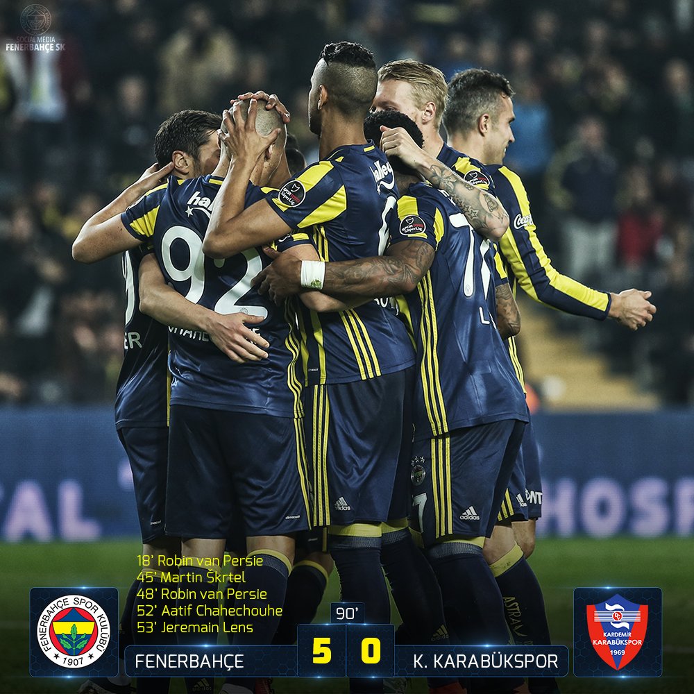 Fenerbahce's tweet photo. Maç Sonucu | Fenerbahçe 5-0 K.Karabükspor. Tebrikler #Fenerbahçe! https://t.co/nNFQUc1u8y
