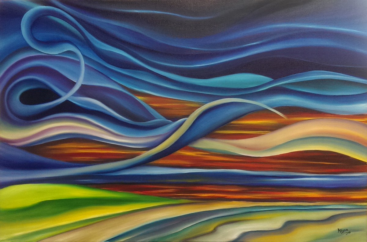 IAmSciArt's tweet photo. I feel like my more recent pieces are a result of my years of staring at the sky &amp; the weather. Patterns &amp; flow. #sciart https://t.co/KzmvTWCNss