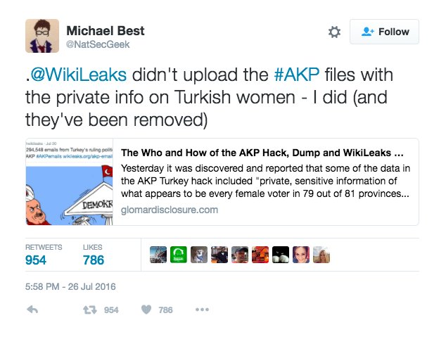 Paleocrat's tweet photo. .@JoyAnnReid MUST correct herself! FACT: @Wikileaks didn't upload personal AKP data, @NatSecGeek did. https://t.co/UXXakNUaPs @WLTaskForce https://t.co/1G8Emr3wES