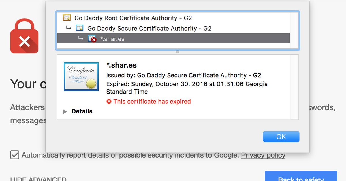 Anyone having issues accessing shar.es? Users are reporting browser warnings and it looks like their SSL is expired o.O <a href="/ShareThis/">ShareThis</a>