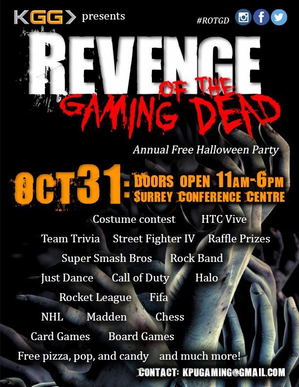 kpugaming's tweet photo. One day away. One day until the awesome Gaming Dead event. 11-6  Definitely something not to miss. #ROTGD #kpustudentlife https://t.co/LjB6edox76