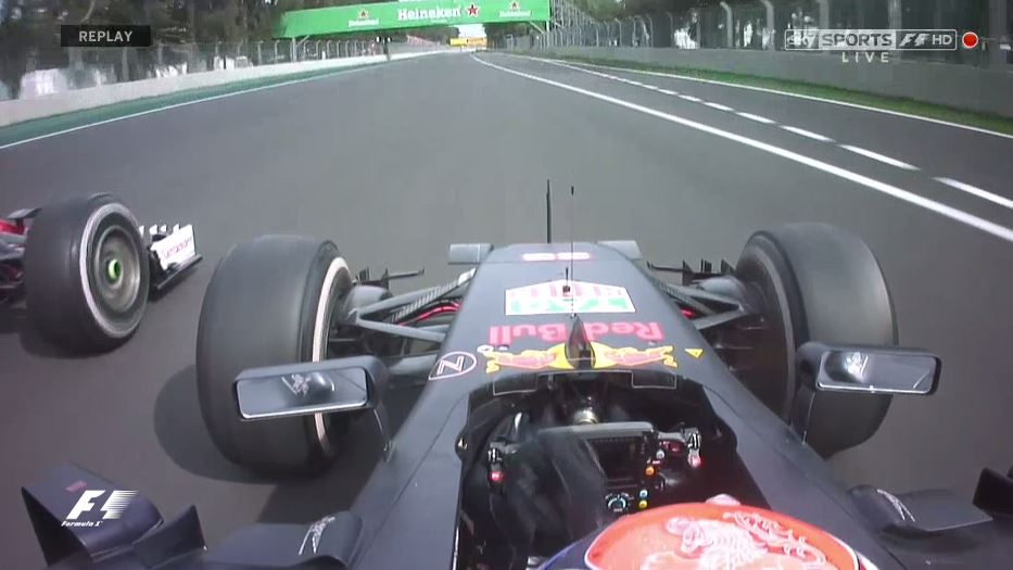 SkySportsF1's tweet photo. Vettel pulls alongside Verstappen at the flag and waves a finger at him https://t.co/rH0aF5R2jv #MexicoGP #SkyF1 https://t.co/wuWHfmzDUz