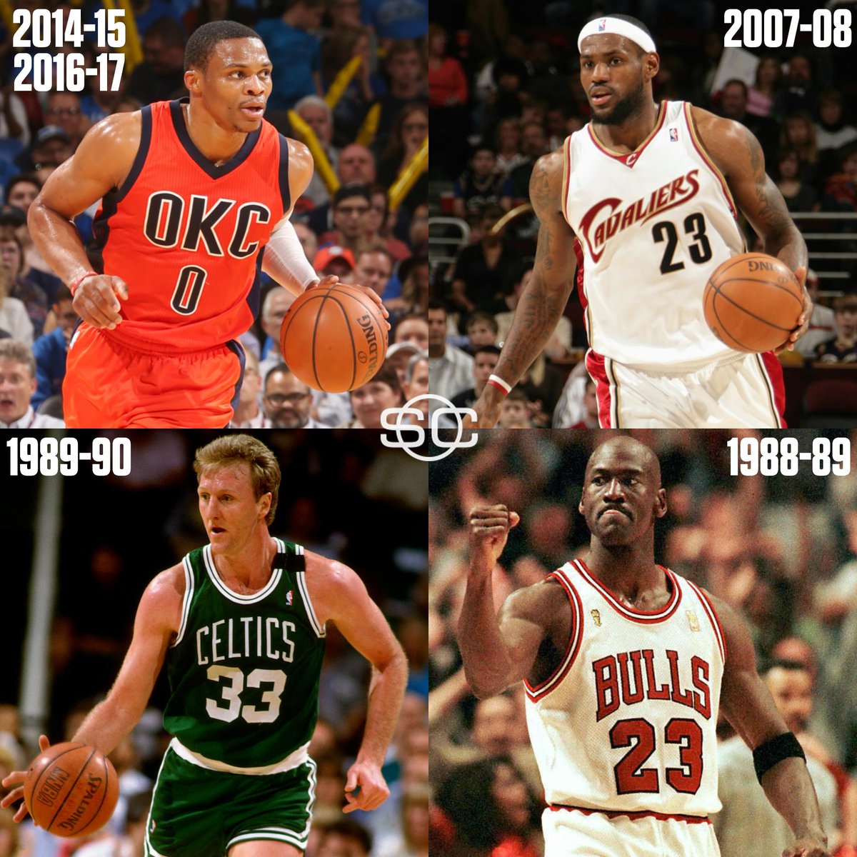 SportsCenter's tweet photo. Westbrook is 1 of 4 players in last 30 seasons with 100-30-30 over any 3-game span in a season. 

And he's done it twice. (via @EliasSports) https://t.co/asQTIsXx4z