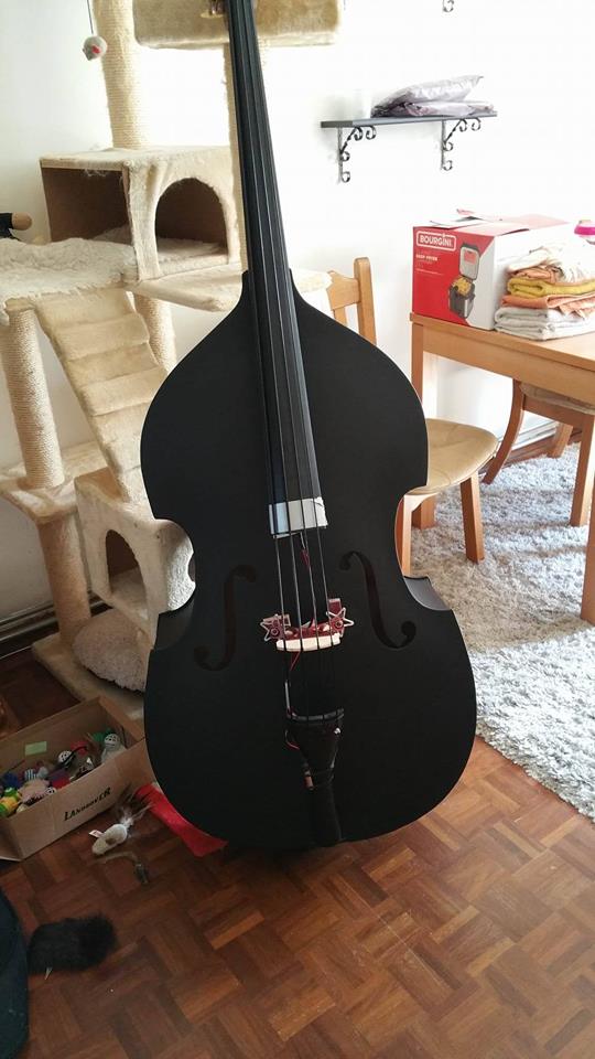 Wolfhuz's tweet photo. uprightbass painted black upgraded with deucebridge D2 and vick.s pick up ( bridge and click) preamp mixpro https://t.co/gGHJRqoAiE