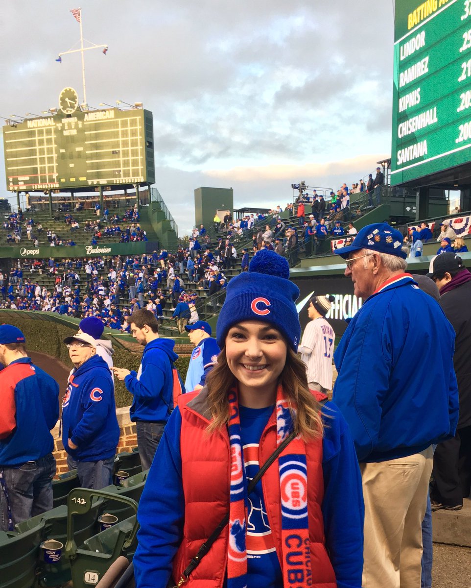 MsNieminski's tweet photo. Fulfilling one of my life-long dreams at Game 5 of the World Series tonight. Hoping to bring home a W! #GoCubsGo https://t.co/ySC5mGywnN