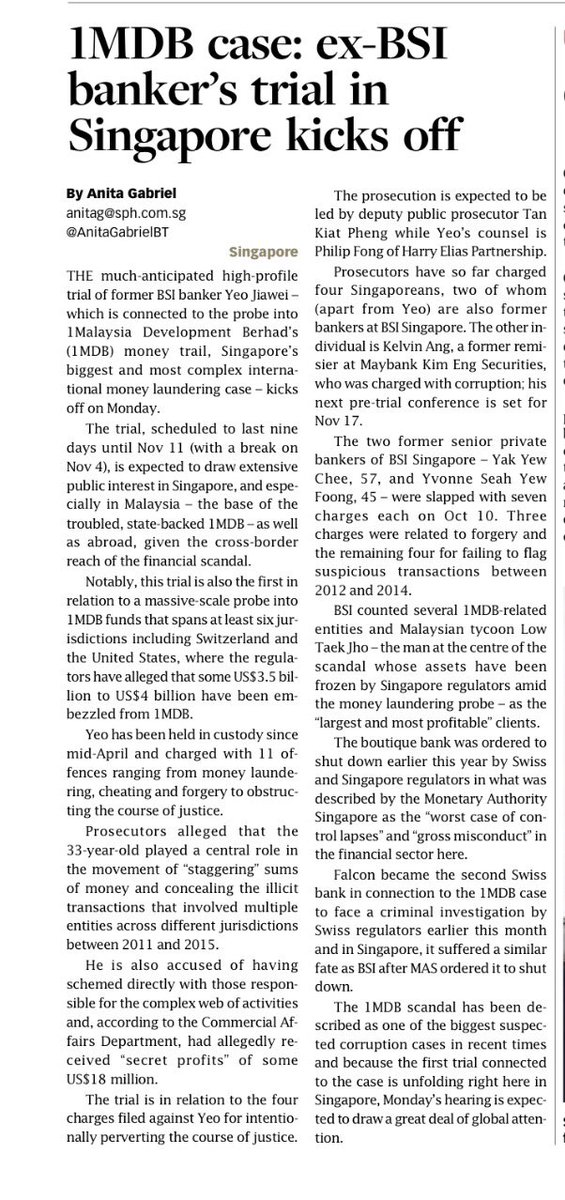 AnitaGabrielBT's tweet photo. #Singapore's high profile trial of ex#BSI banker involved in #Malaysia's #1MDB to start in about an hour https://t.co/VecfZg6xKl
