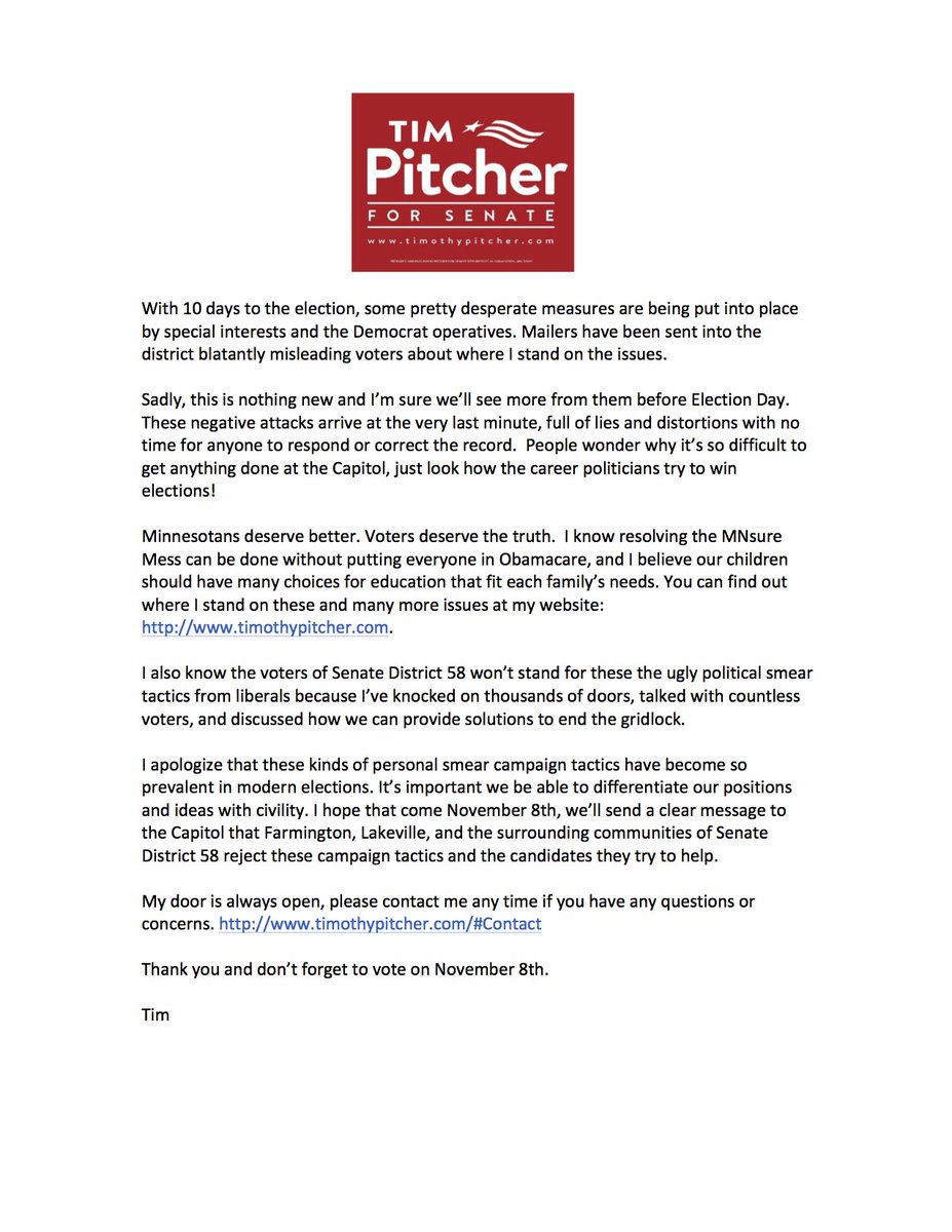 PitcherTim's tweet photo. Voters expect civil discussion about policy, not negative hit pieces designed to distort the truth.
#mnleg #mngop #sd58 https://t.co/hoaJxCE1sM
