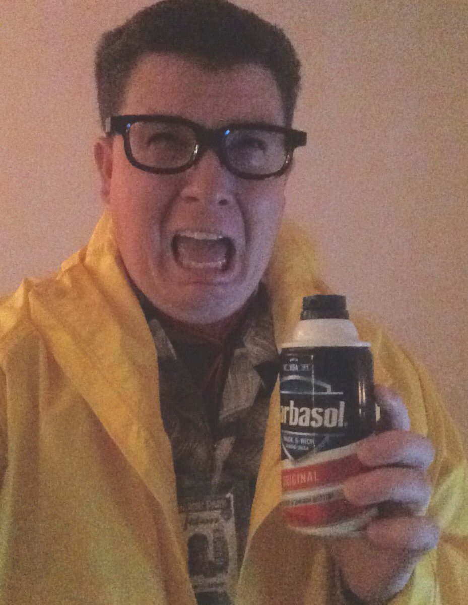 ACMacKenZ's tweet image. I probably should've gotten a proper photo of my Halloween costume last night; @getatmeperry and I went "as JURASSIC PARK." 
#StickStupid