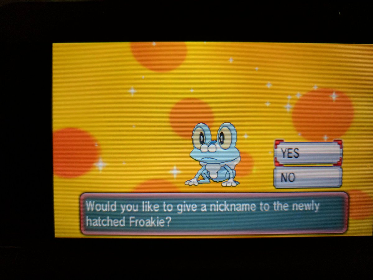 Malakibot's tweet photo. Been a long time since I hunted but after 110 eggs a 5 IV shiny protean Froakie appears! #shinypokemon #shiny #pokemon https://t.co/SOvfLpTCzo