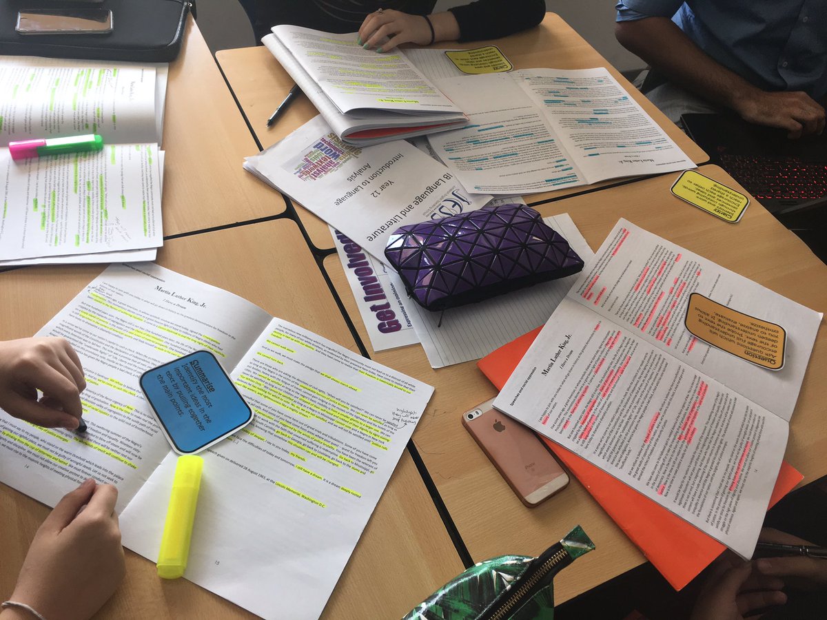 JESSEnglishDept's tweet photo. Reciprocal reading roles for Year 12. Analyzing Martin Luther King's 'I have a Dream' speech. #langlit #JESS_SixthForm https://t.co/CQOKTVQCgh