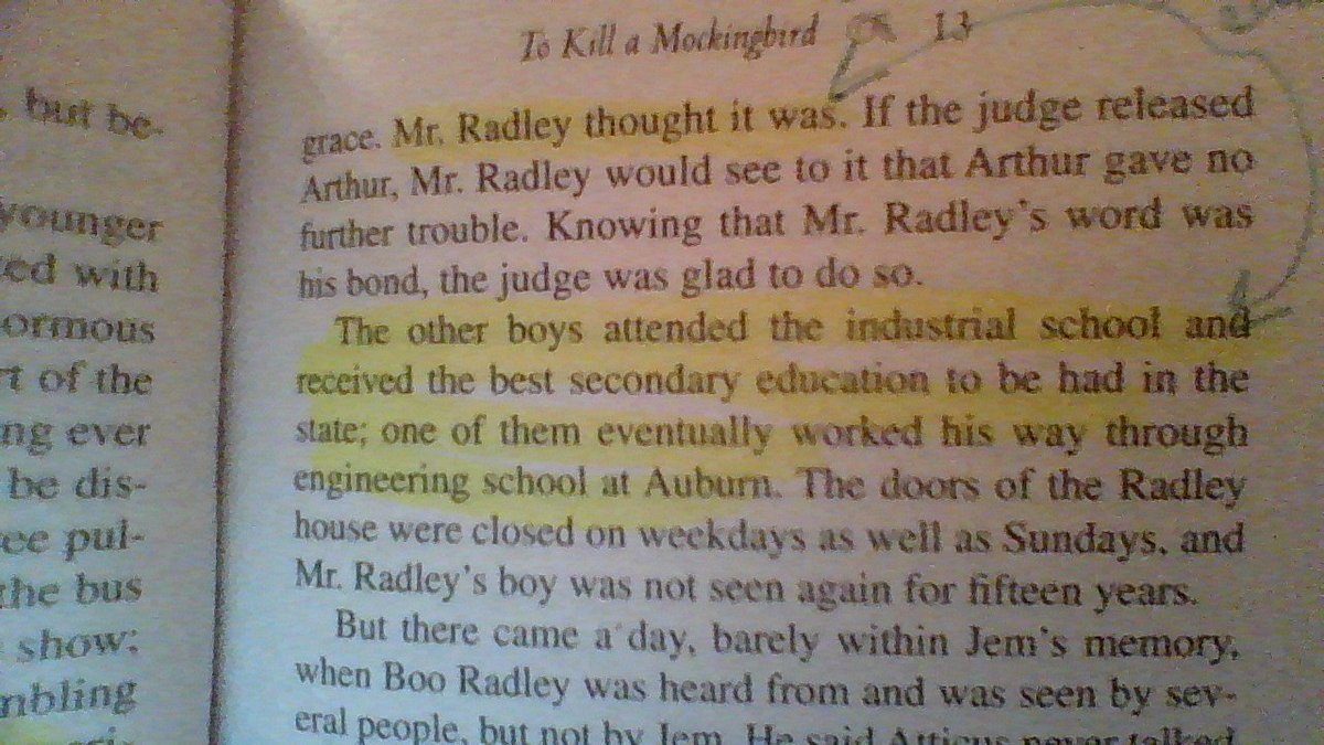 amaj15820's tweet photo. Why did Mr. Radley not want his son to leave Maycomb and get an great education? Why was the school like a prison to Mr. Radley https://t.co/A2YzjInG26