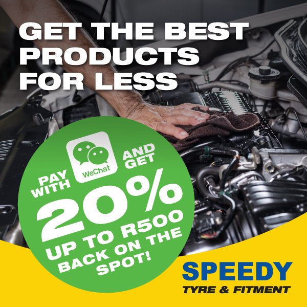speedytyre's tweet photo. Make massive #savings on #premium #products when you pay with @WeChatZA! Get up to 20% cash back! Read more: https://t.co/mNAxdcvhnO https://t.co/gMNO9LXj53