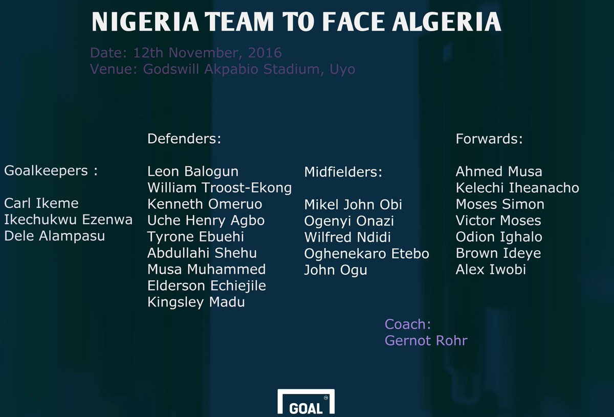 GOALAfrica's tweet photo. One home based Eagle, @ogujohnugo recalled, @Olympics hero @etebokaro makes the team - What do you think of the @NGSuperEagles team list? https://t.co/XmyH4PvwpK