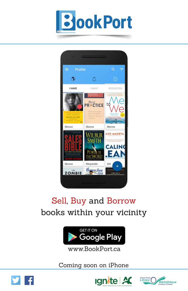 Book_Port's tweet image. Download the free #BookPort app from Google Play.
#Sell, #Buy and #Borrow books within your vicinity.
#Android #ComingSoonForiPhone