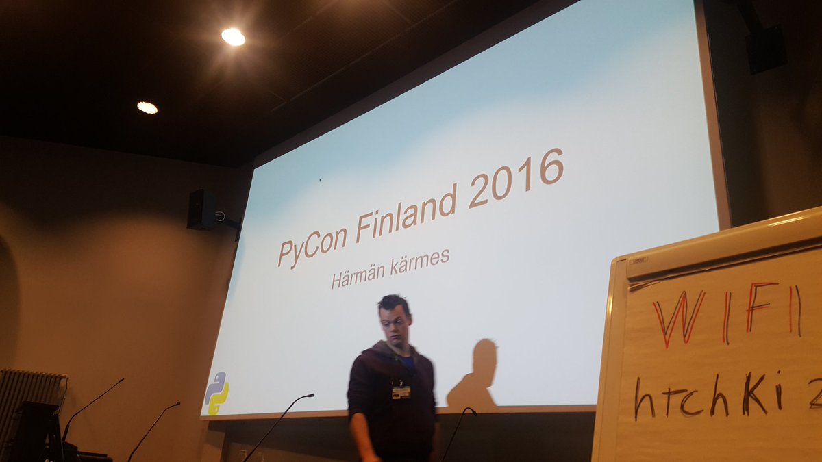 Hamatti's tweet photo. My first real conference talk in 2,5 hours. #pyconfi #exciting https://t.co/KU0rJO1y2c