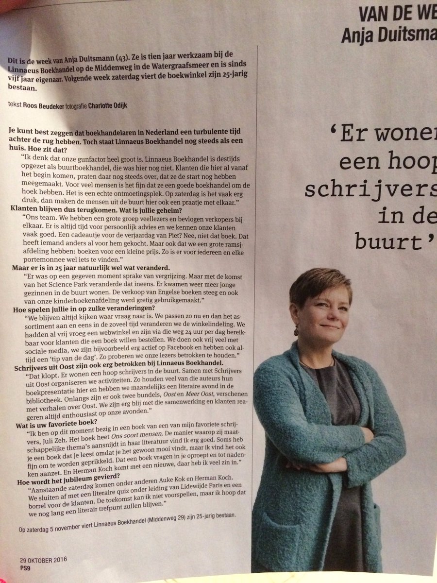 Gefeliciteerd <a href="/linnaeusboeken/">Linnaeus Boekhandel</a> met de mooie pagina in PS (<a href="/parool/">Het Parool</a> ). Wij zijn blij met en trots op onze samenwerking met jullie boekhandel!