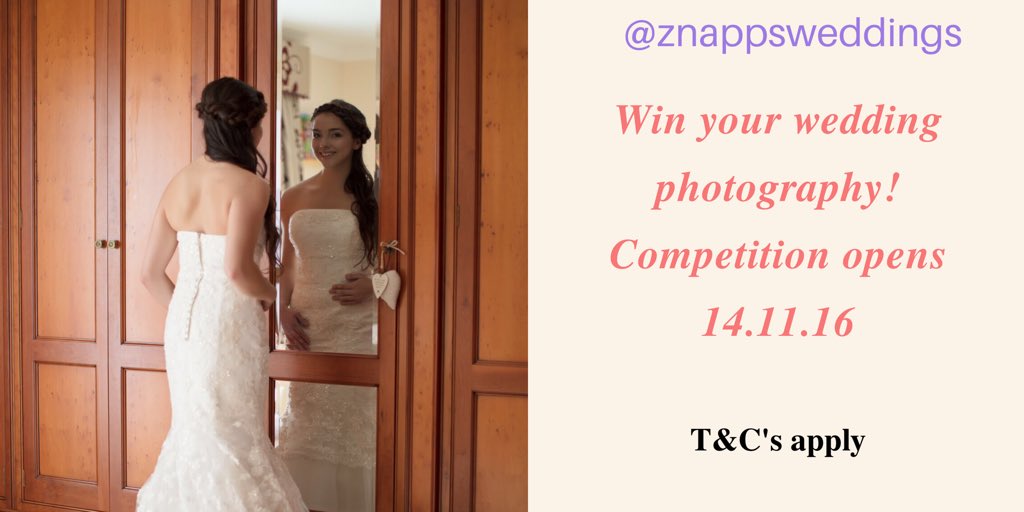 Win your wedding photography - competition opens 14.11.16! Check back for more information. <a href="/ZnappsWeddings/">Znapps Weddings</a> #znappsweddings