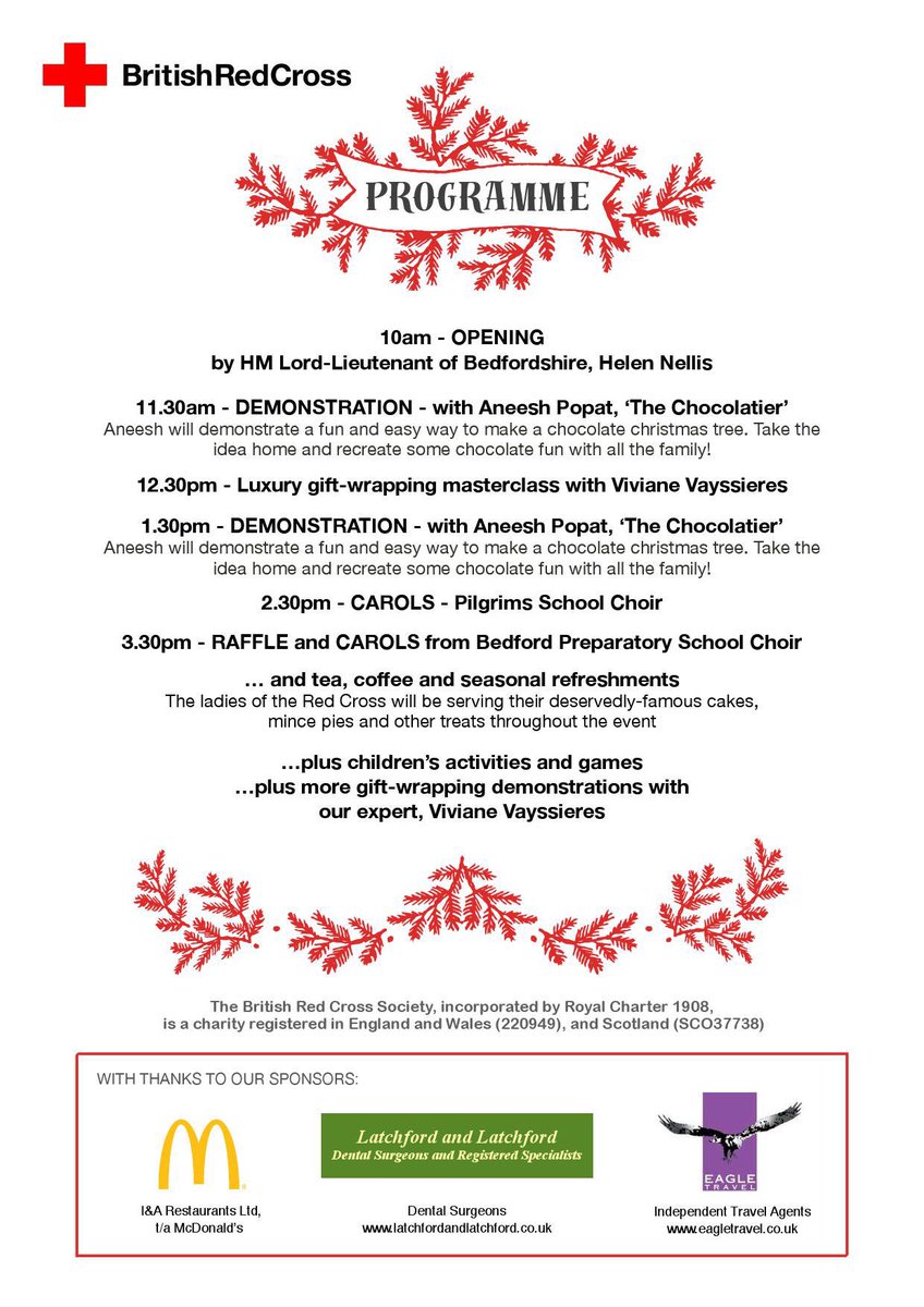 Check out our programme for #RedCross #Christmas Fair, 19th Nov|Great Hall <a href="/bedfordschool/">Bedford School</a>  #exciting #shopping #DontMissOut