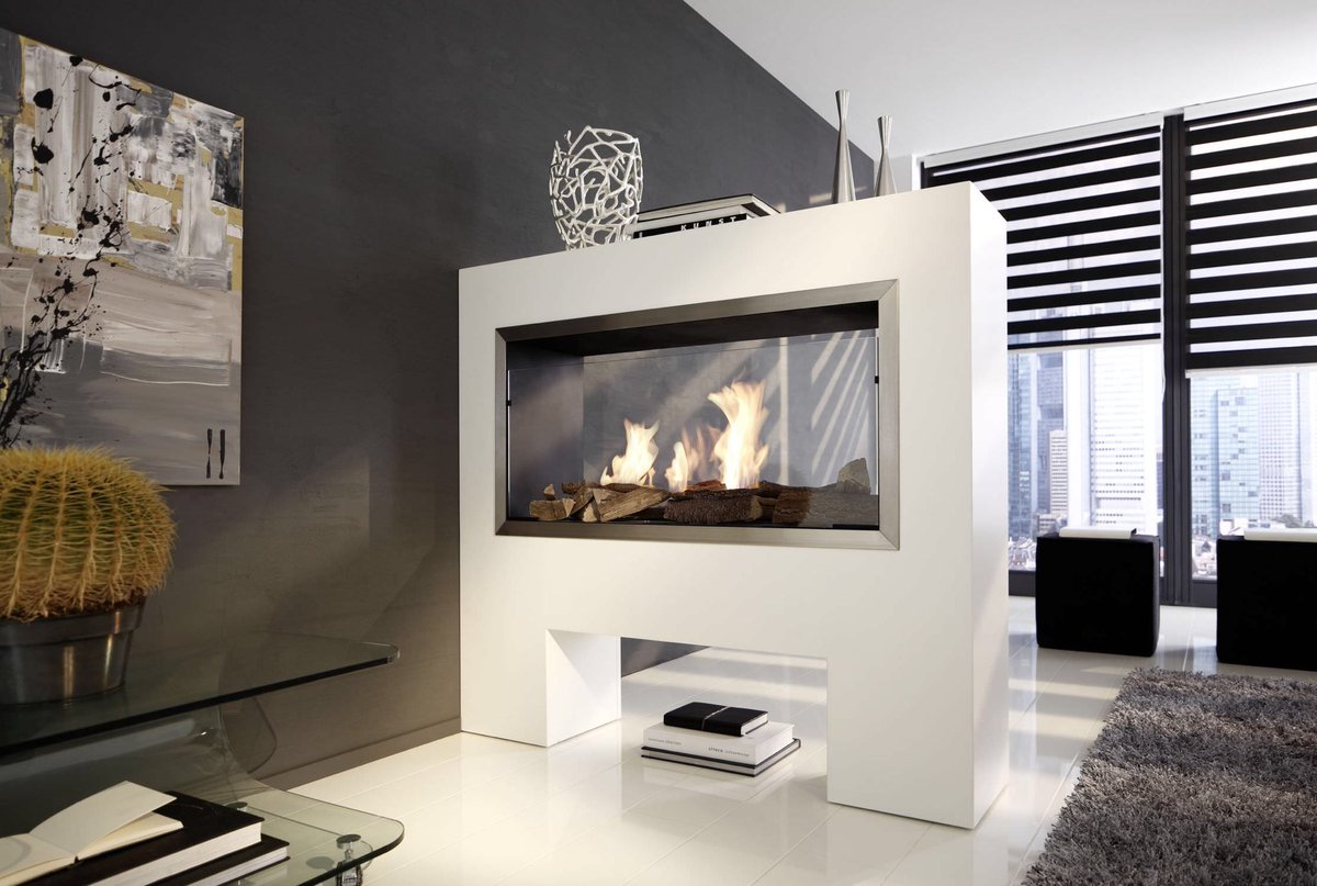 Create divisions with style. #VentlessFireplace #InteriorDesign #DIYDecor #DIYDesign #HomeDesign #RealEstateDesign #ModernDecor #BioEthanol