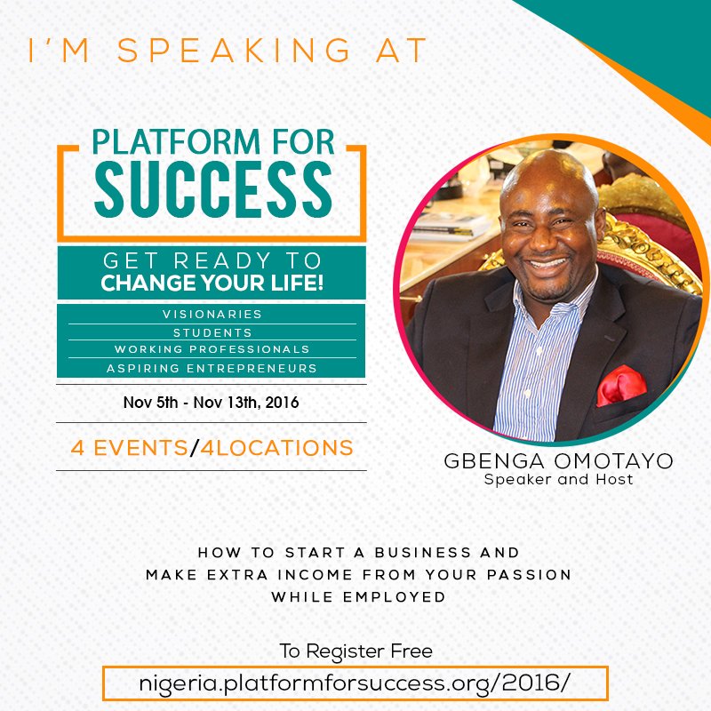 PacetasAgency's tweet photo. Join @alabipeedee @tobi_adelusi @RichesOlowo in #Lagos 11/05 &amp; #Ado 11/09 for #Platform4Success. Register FREE: https://t.co/DKdLDK1XOw https://t.co/pfQwYVVY3r