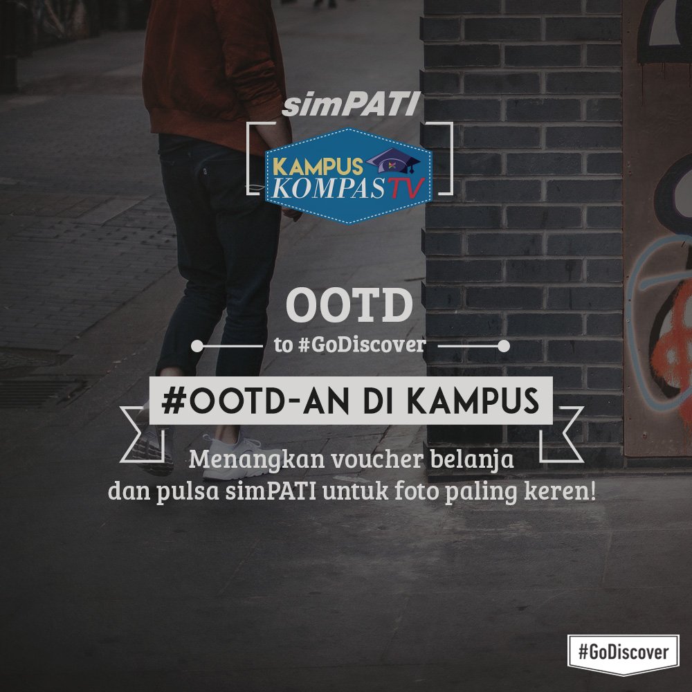 KompasTV's tweet photo. Foto OOTD kamu saat di kampus dan ceritakan #GoDiscover kuliahmu bareng @simPATI. Info lengkap, cek poster ya #simPATIKampusKompasTV #Ad https://t.co/cnoEzfYpdl