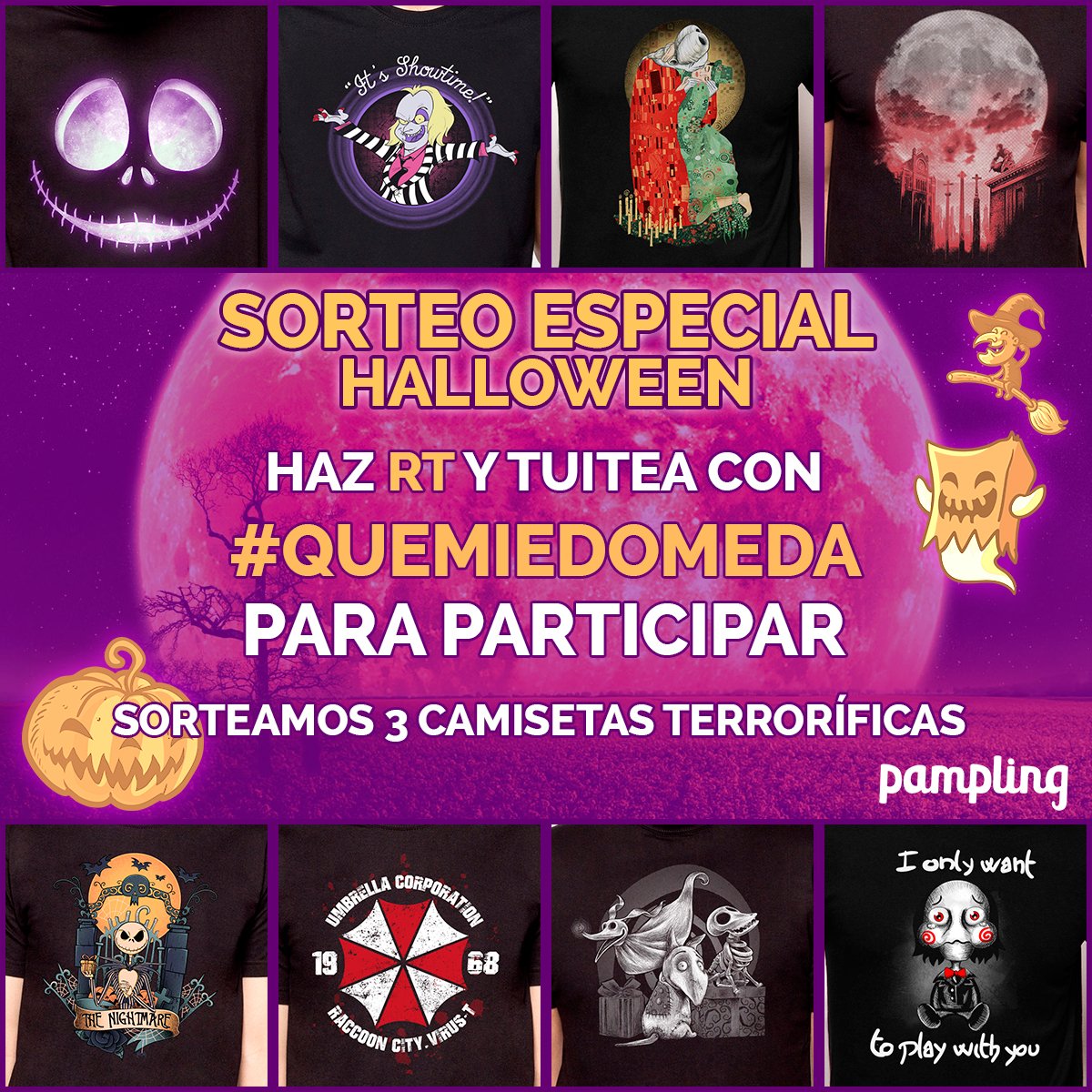 PamplingNews's tweet photo. 👻 Sorteo 👻
Haz RT y usa #QueMiedoMeDa para contarnos qué te da miedo y ganar una camiseta Pampling!
👕 Sorteamos 3 👕
#HappyHalloween a todos! https://t.co/CD6t1YxNIv