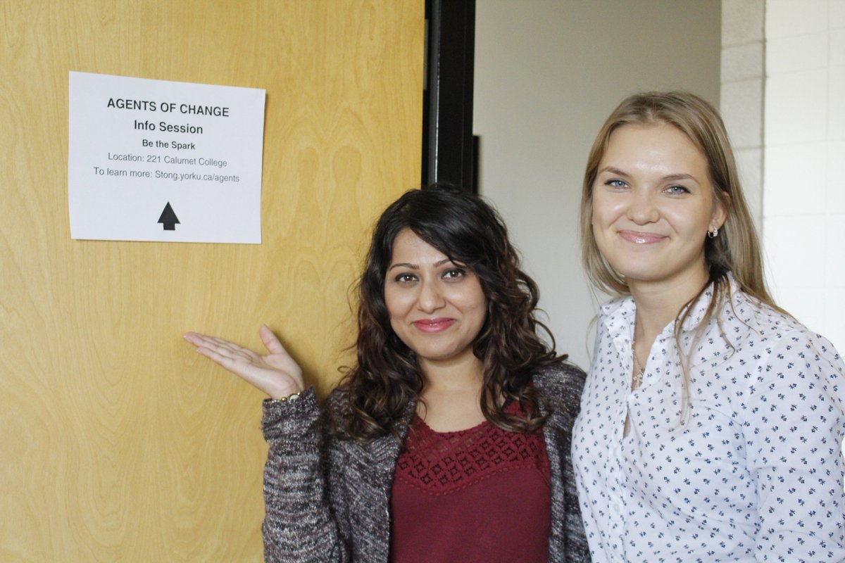 Our first info session for Agents of Change starts today at 3pm-4pm in Calumet College, Room 221! Visit health.apps01.yorku.ca/machform/view.… to RSVP
