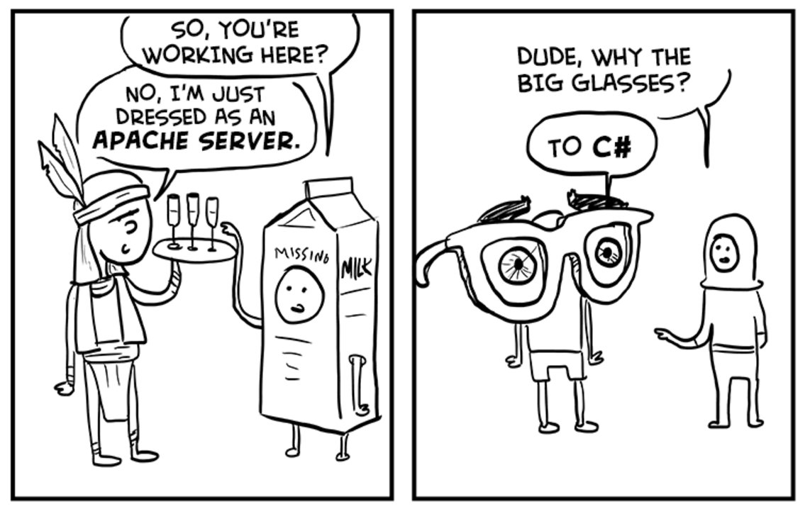gocodal's tweet image. Developer costume jokes. Happy Halloween from Codal! #C# #ApacheServer #Developer #Halloween