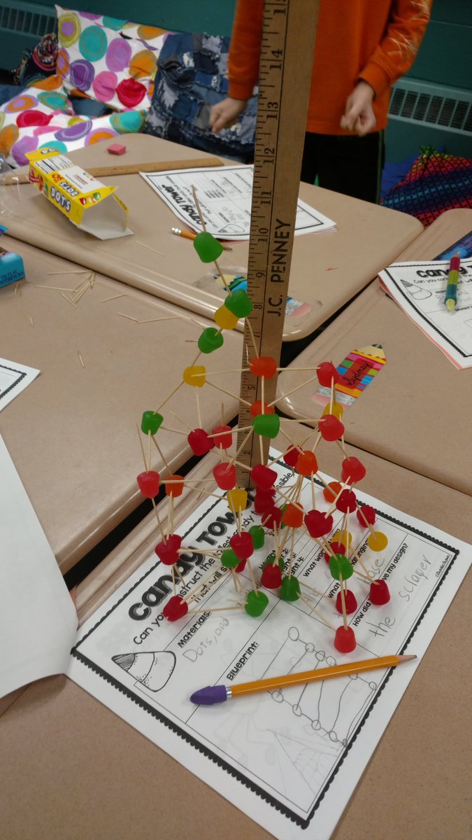 MrsKadrlik's tweet image. And the winner is! 
ELEVEN inches!!!
(Yes, many Dots were harmed in the creation of this tower.) 
#spookystem #candytower #cfelem