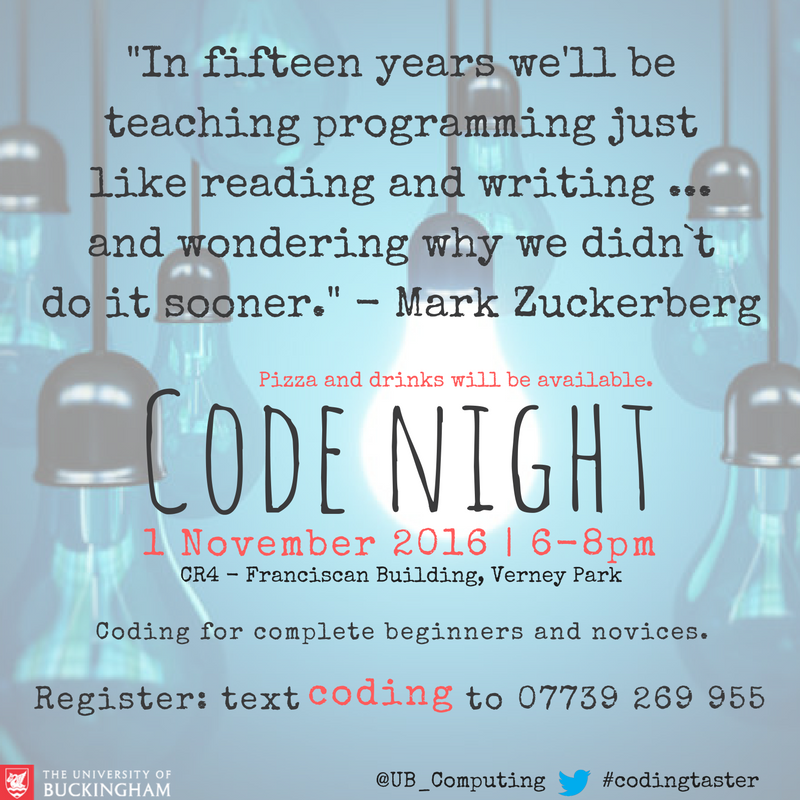 UB_Computing's tweet image. All places to our #codingtaster for tomorrow are gone but you can still reserve a place so tweet us if you're interested!