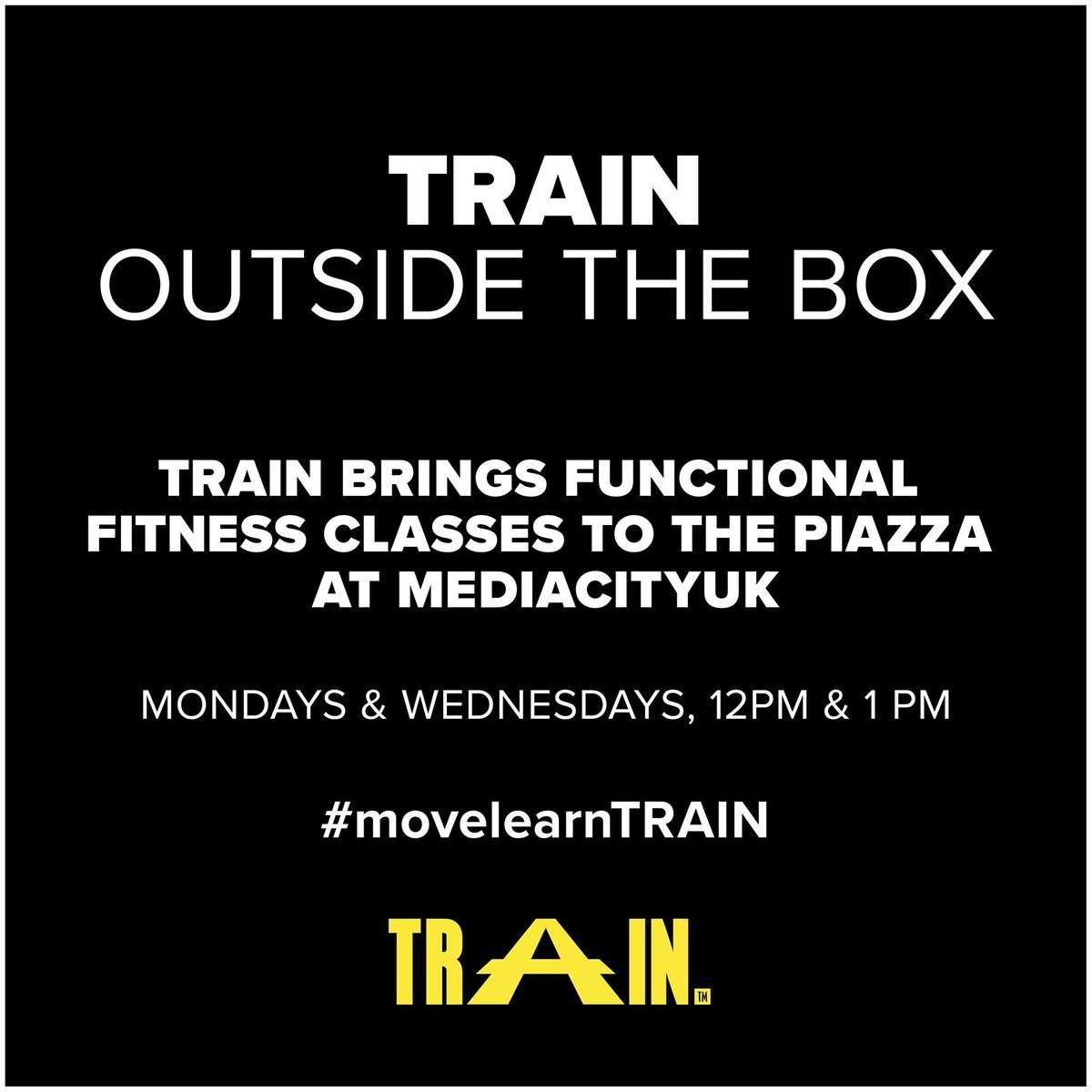 TrainManchester's tweet photo. Can't make it to the gym? We're bringing functional fitness classes to @MediaCityUK. ยฃ8 per class / ยฃ5 with valid NUS card. #OutsideTheBox https://t.co/jQunq43Xpq
