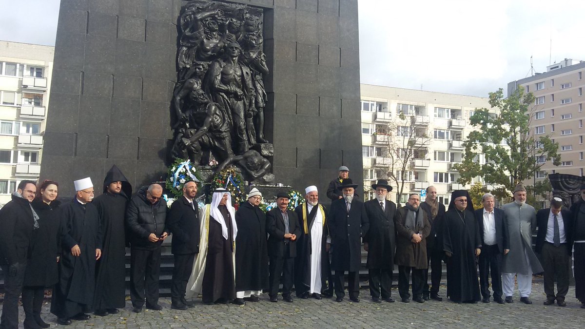 Christian, Jewish, Druz, Muslim leaders from Israel toegether at Monument to the Ghetto Heroes Warsaw now