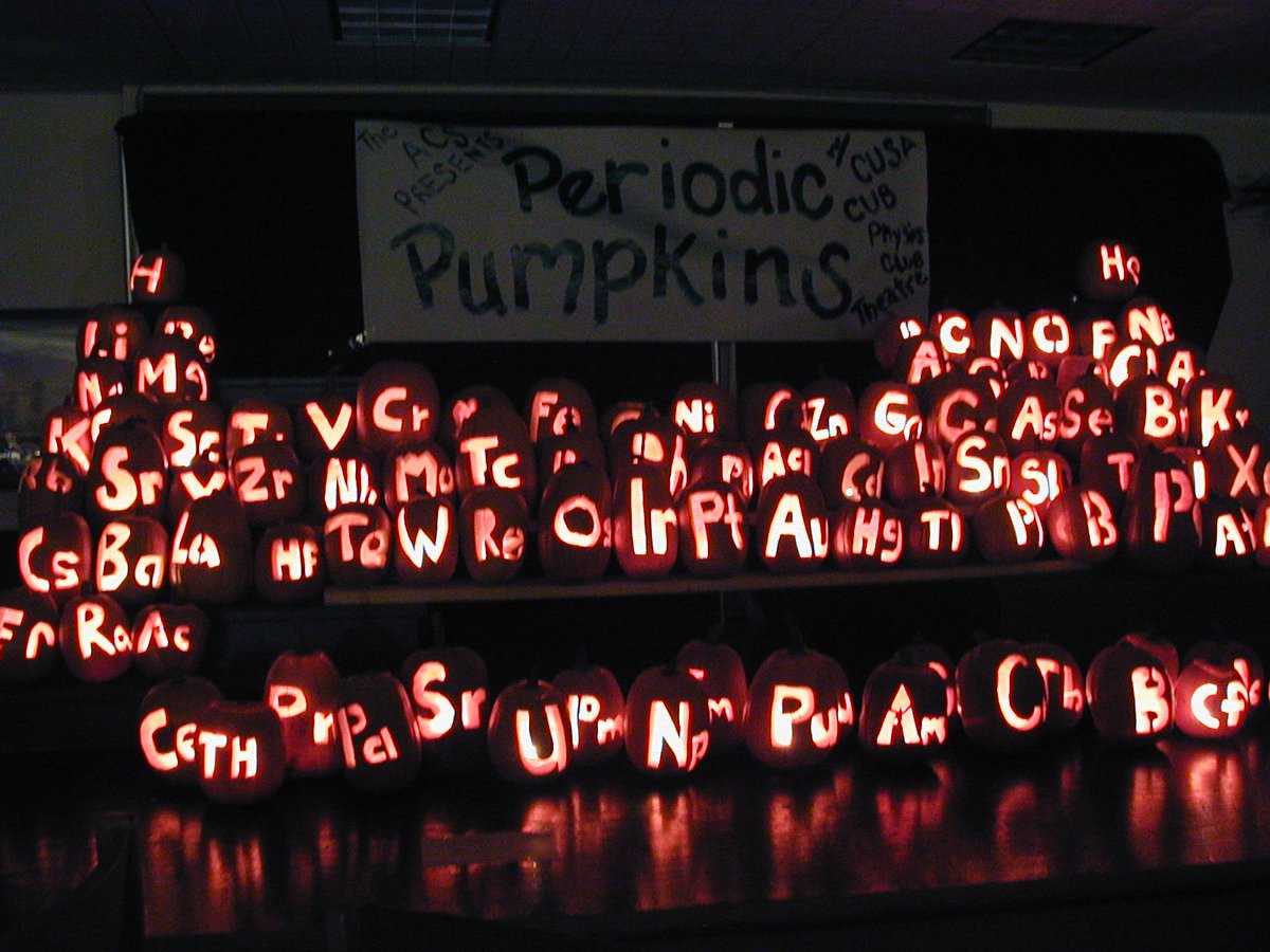 ClarksonUniv's tweet image. Happy Halloween! 🎃 In 2001, the @AmerChemSociety &amp;amp; student organizations carved a periodic table of pumpkins at #ClarksonU!