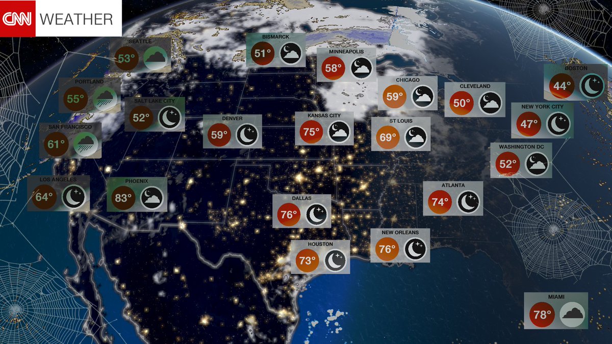 CNNweather's tweet photo. An unseasonably warm #Halloween for most across the U.S. this evening. https://t.co/GOiUE7muSB