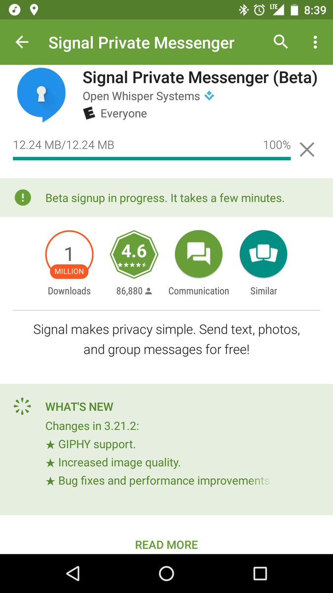 MikeDePaul's tweet image. Giphy support! Glad I became a beta tester! #Signal and #OpenWhisperSystems are phenomenal