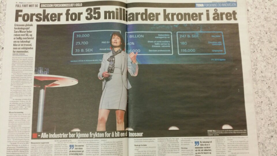 OslotechAS's tweet photo. Frykten for å bli dinosaur @FinansavisenIT  Ericssons globale forskningssjef Sara Mazur var på Corporate Innovation Day #CID2016 #OIW2016 https://t.co/lPC7EH3HW4