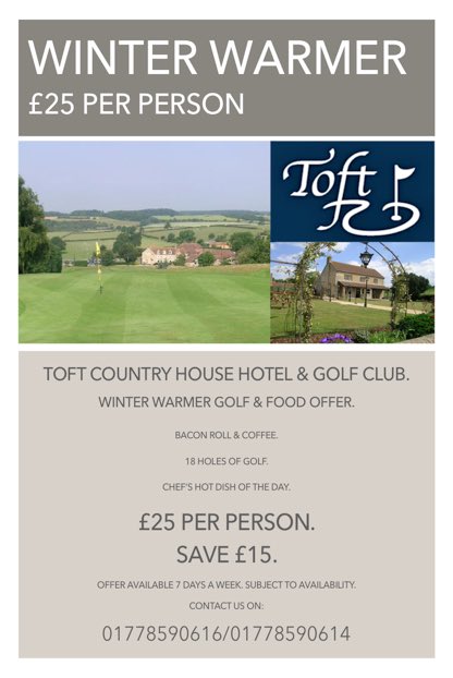 ToftProShop's tweet image. Our popular winter warmer offer is available as of tomorrow. To book, contact the shop on 01778590616 @Tofthotelgolf