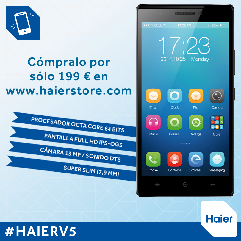 haier_aire's tweet photo. #HaierV5, smartphone Android 5.5" 4G FHD con cámara 13Mpx. Ya pudes comparlo al espectacular precio de 199 € en https://t.co/CGjY4JWir2 https://t.co/ACHRYCd1Zz