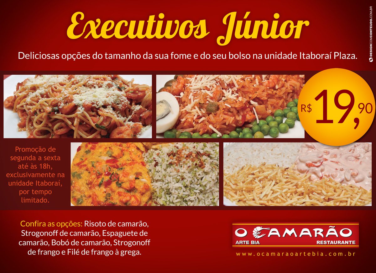designeconteudo's tweet photo. Comece bem a semana com #Executivo Júnior R$19,90! #ItaboraiPlaza #camarão #loucosporcamarao #Horadoalmoço #Itaboraí #horadafome #Ocamarão https://t.co/u2EQ8wo5RD